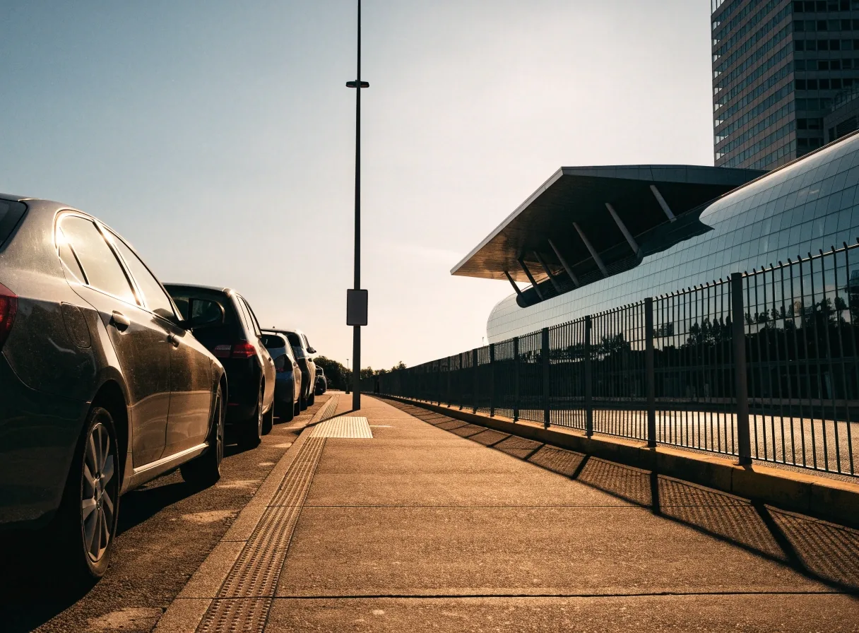 Terminal facade seen from the short-term car park in quiet afternoon light