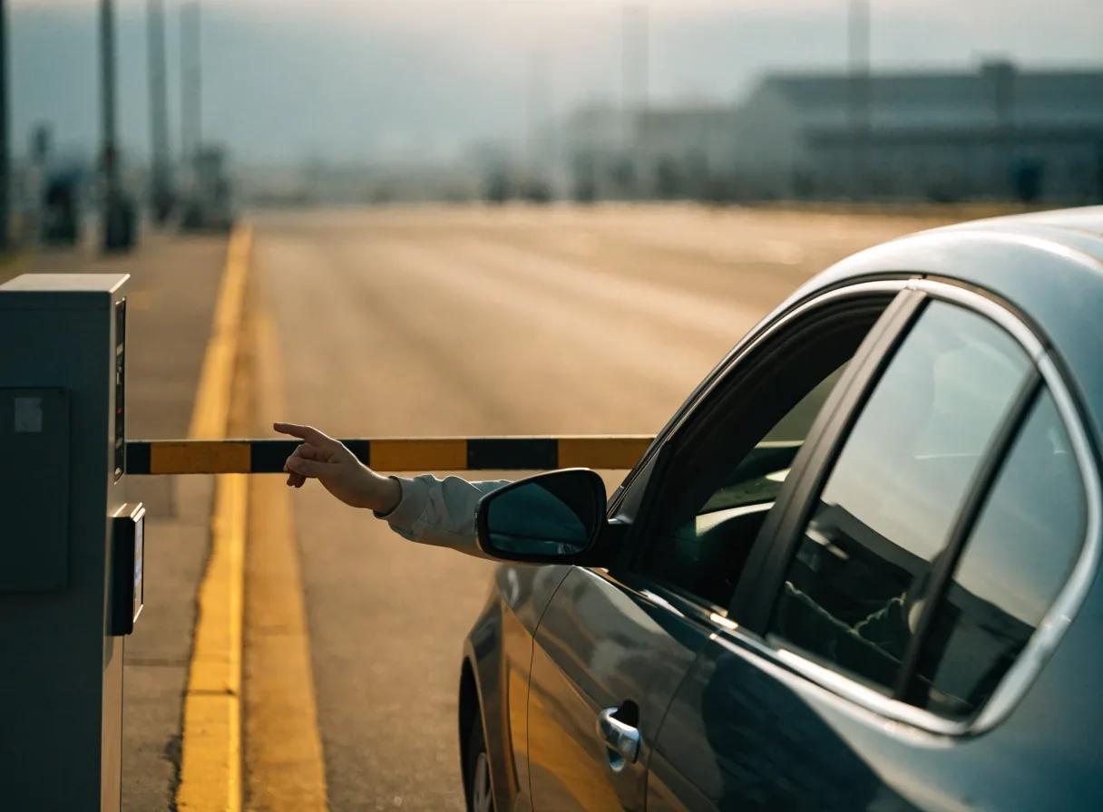 Car entering airport parking lane at the barrier