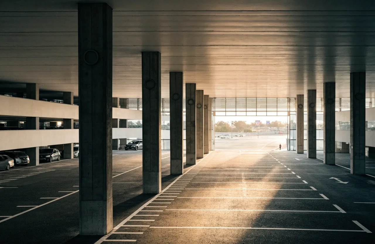 Undercover parking deck at Sydney Airport in morning light