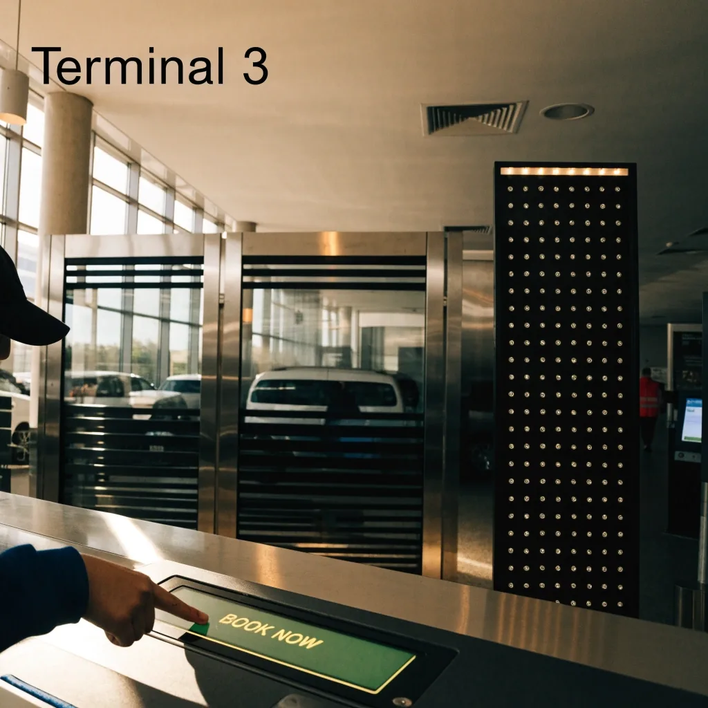 Terminal 1 arrivals facade in late afternoon light